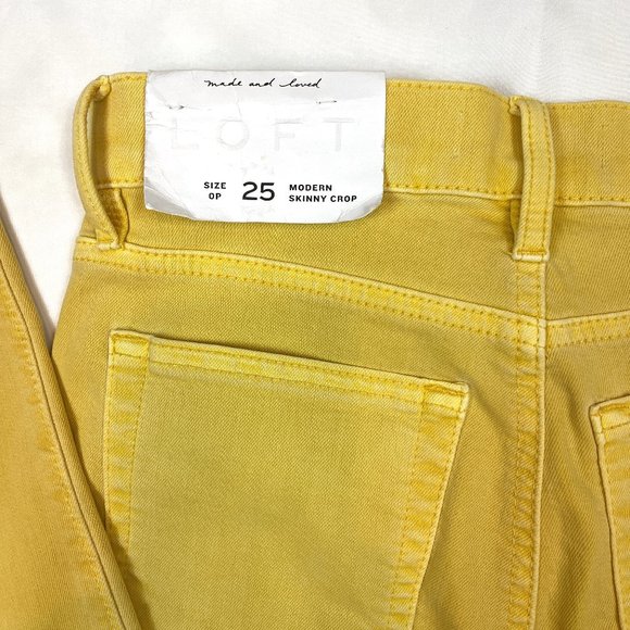 NWT Loft modern skini crop yellow Frayed hemstretchy Cotton jeans - Picture 8 of 8